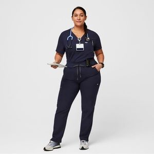 Figs Womens Sz XXL High Waisted Yola™ Skinny Scrub Pants Navy Elastic Waist EUC